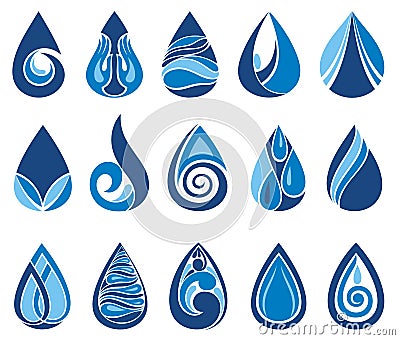 Abstract set of blue water drop icons Vector Illustration