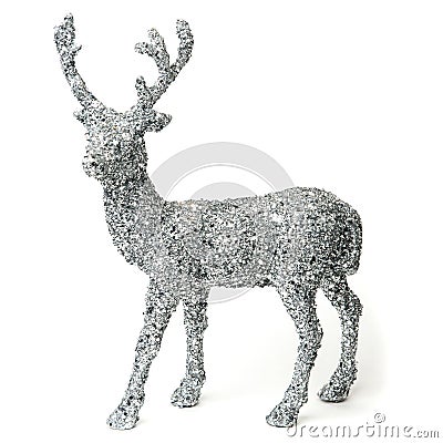 Decorative silver reindeer with sequins on a white background Stock Photo