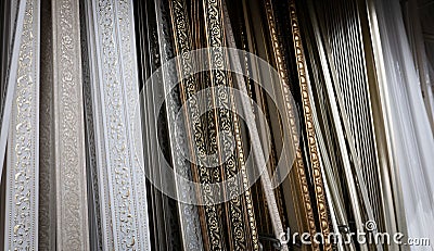 Decorative skirting boards in a construction shop Stock Photo