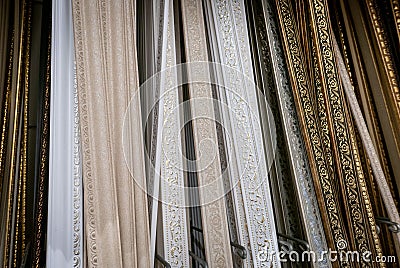 Decorative skirting boards in a construction shop Stock Photo