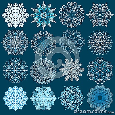 Decorative Snowflakes Vector Set. Vector Illustration