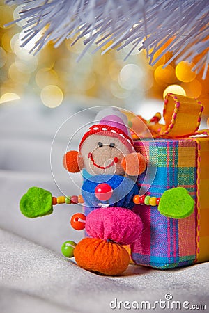 Decorative snowman with present box Stock Photo