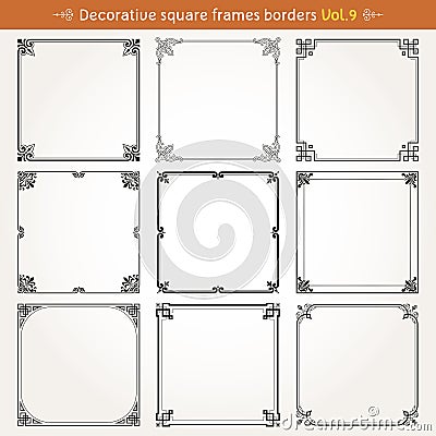 Decorative square frames and borders set 9 vector Vector Illustration