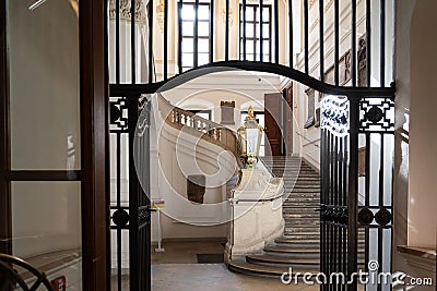 Decorative staircase leading to imperial national library in Hofburg Palace in Vienna, Austria Editorial Stock Photo