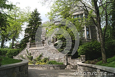 Decorative stairway with urns. entrance Stock Photo