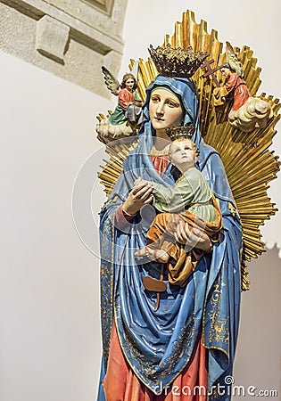 Decorative statue in Bom Jesus do Monte cathedral, Portugal Editorial Stock Photo