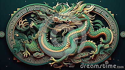 Decorative statuette of a green oriental scary dragon Stock Photo