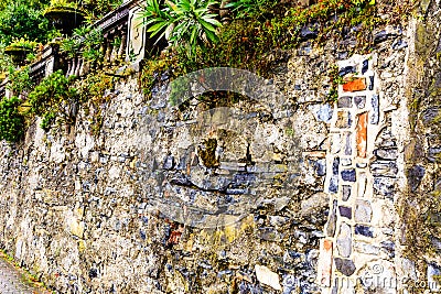 Decorative Stone Wall in Varenna Italy Stock Photo