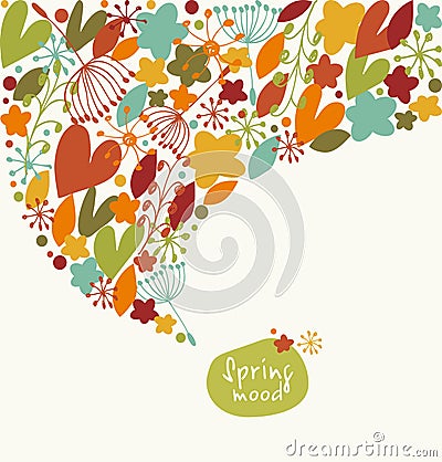 Decorative stylish banner. Ornate border with hearts, flowers leaves. Design element with many cute details. Vector Illustration