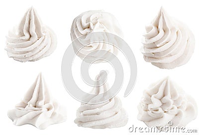 Decorative swirling toppings for dessert on white Stock Photo