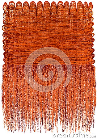 Decorative tapestry with grunge striped wavy pattern and long fluffy fringe in orange,brown colors Vector Illustration