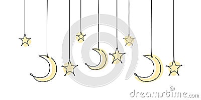 Decorative template design for ramadan with stars, moon, and lantern Vector Illustration