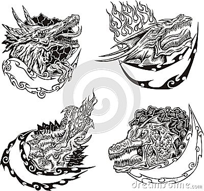 Decorative templates with dragon heads Vector Illustration