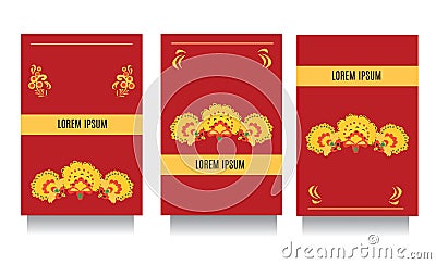 Decorative templates for invitations, greeting, visit cards and vouchers at khokhloma floral style with red background Vector Illustration