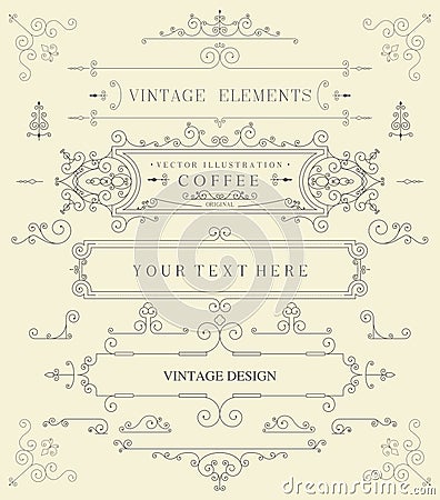 Decorative thin retro elements, Victorian frame, divider, border, vintage vector Vector Illustration