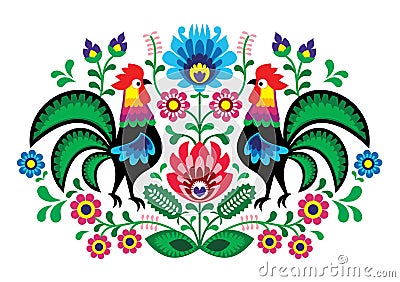 Polish floral embroidery with - traditional folk pattern Stock Photo