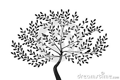 Decorative tree with birds on branches. Silhouette vector illustration Vector Illustration
