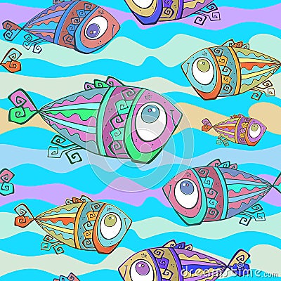 Decorative tropical fish. Seamless pattern. Underwater world. Vector Stock Photo