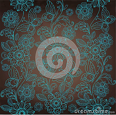 Decorative turquoise flower, brown background Vector Illustration