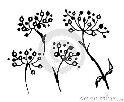 Decorative twigs, abstract black and white drawing Stock Photo