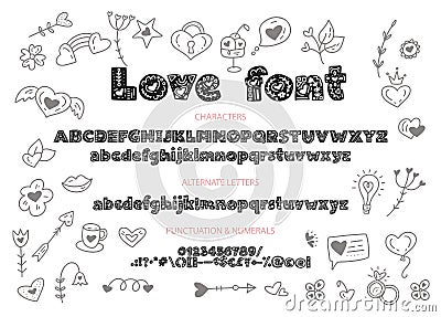 Decorative valentines display font. Vector Illustration