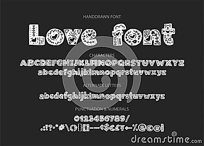 Decorative valentines display font. Vector Illustration