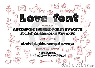 Decorative valentines display font. Vector Illustration