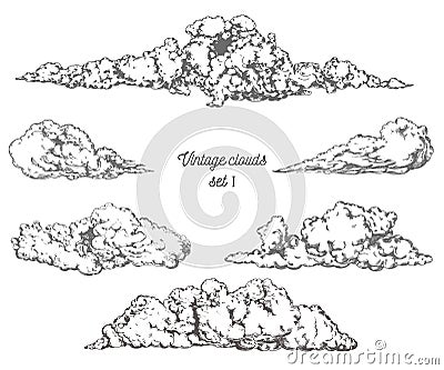 Decorative hand drawn vector clouds set 1 Vector Illustration