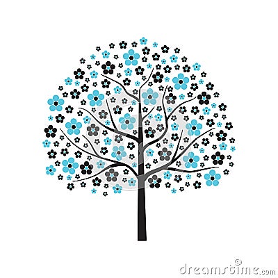 Decorative vector tree in blue bloom Vector Illustration