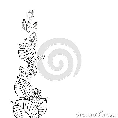 Decorative vertical element with elm leaves and seeds for floral Vector Illustration