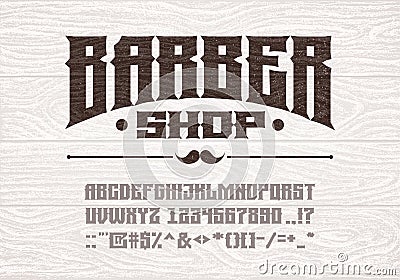Decorative vintage bold serif font on the background of old white wooden planks Vector Illustration
