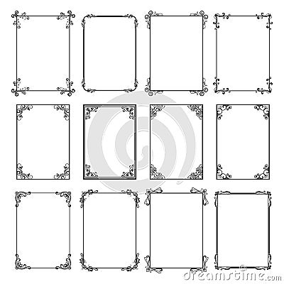 Decorative vintage frames. Vector black borders isolated on white background. Frame templates for cards design Vector Illustration