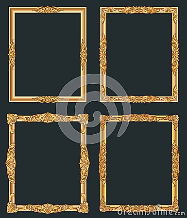 Decorative vintage golden vector frames. Old shiny luxury gold borders Vector Illustration