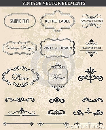 Decorative vintage set of calligraphic design elements Vector Illustration