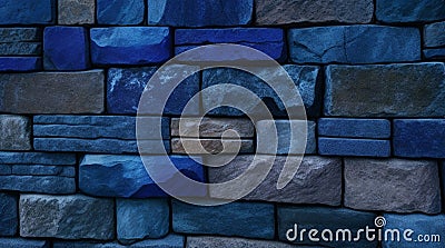 Wall made of blue large bricks. Generative AI. Stock Photo