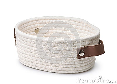 Decorative white cotton rope coiled basket Stock Photo