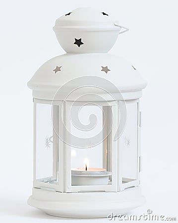 Decorative white lantern isolated on white Stock Photo