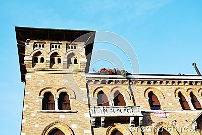 Decorative windows in Piazza S. Vito, in Treviso, Italy Editorial Stock Photo