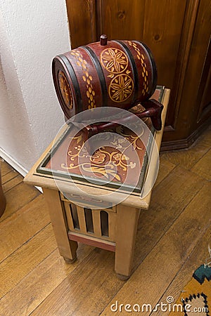 Decorative wine barrel on a shelf Stock Photo