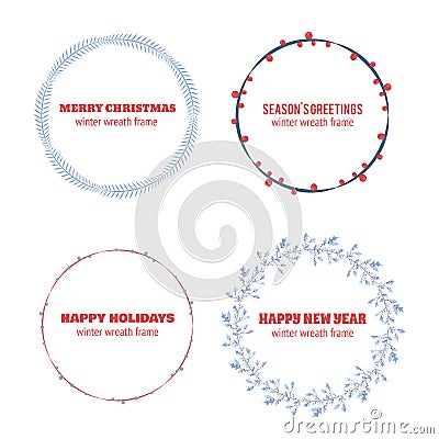 Decorative winter circle wreath collection Vector Illustration