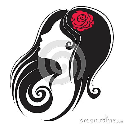 Decorative woman with flower in the hair Vector Illustration