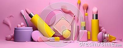 beauty fashion white layout background decorative accessory facial object cosmetic product. Generative AI. Stock Photo