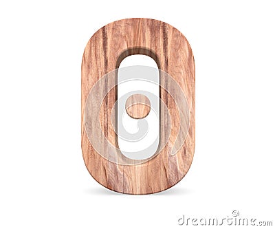 Decorative wooden alphabet digit zero symbol - 0. 3d rendering illustration. Isolated on white background. Cartoon Illustration