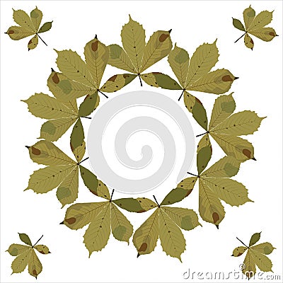 A decorative wreath of autumn chestnut leaves, designed to create a print on fabric, wrapping paper, for a gift card or banner. Vector Illustration