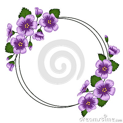 Decorative wreath of cute little violet flowers Vector Illustration