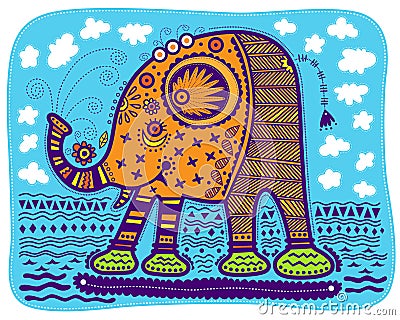 Decorative yellow elephant Vector Illustration
