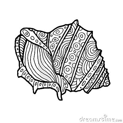 Decorative Zentangle Sea Shell illustration. Outline drawing. Coloring book for adult and children. Coloring page. Vector Vector Illustration