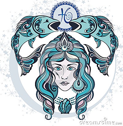 Decorative Zodiac sign Pisces Vector Illustration