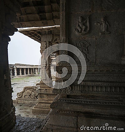 Decoratively carved staircase of Krishna Temple at Hampi Editorial Stock Photo