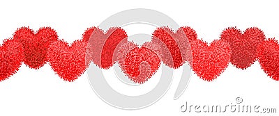 Decortive elements with pom-poms in the shape of a heart Vector Illustration